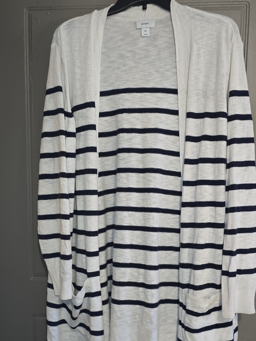 Old Navy White and Navy Striped Open-Front Cardigan